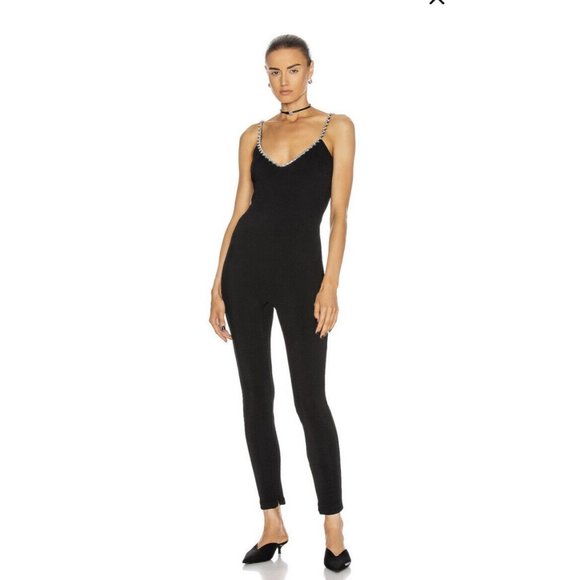 AREA Pants - AREA Crystal Strap Camisole Catsuit Black Jumpsuit Party Crystal